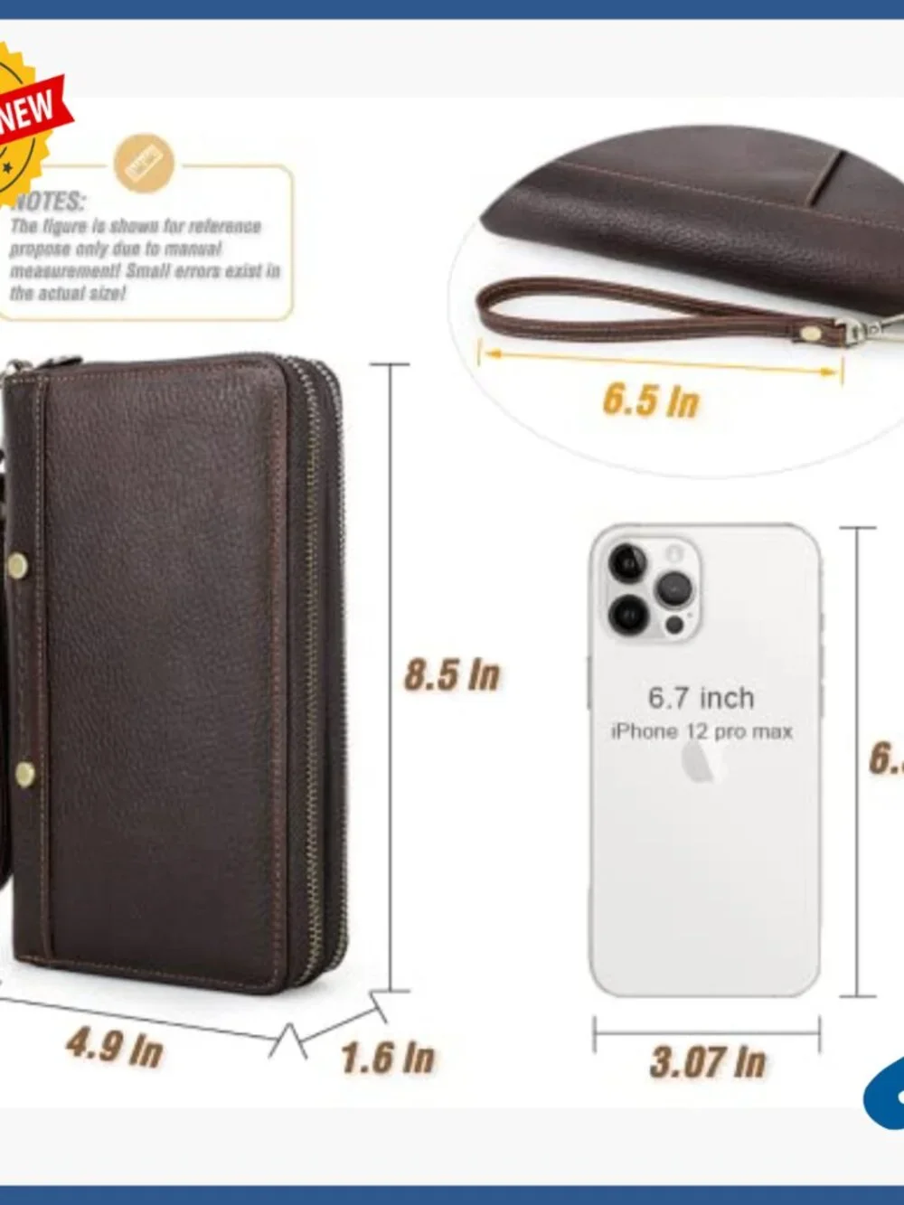 Top Grain Leather Clutch Wallet Wristlet RFID Large Capacity Travel
